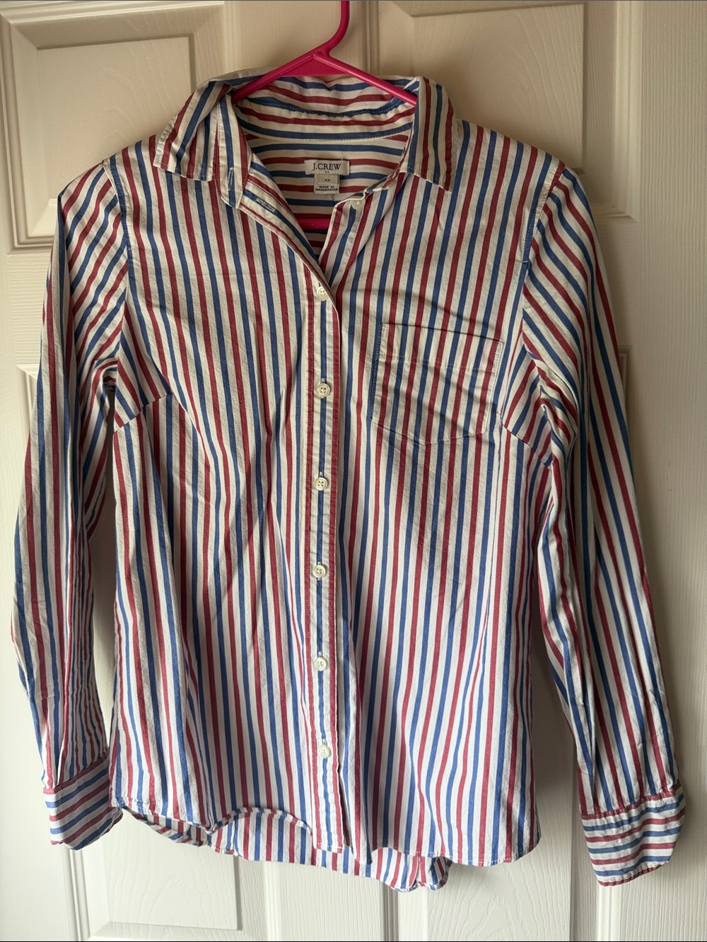 J. Crew Red, Blue & White Striped Button-Up Shirt